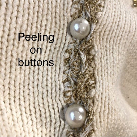 Vintage 90's Jacqueline Ferrar Sweater Cardigan Sz M Cream Gold Ornament Ramie - Picture 7 of 8